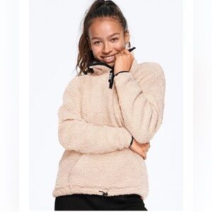 Pink Victoria Secret Neutral Quarter Zip Sherpa Pullover Sweater